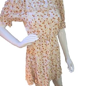 Miss Selfridge Floral Mini Dress in Cream and Tan